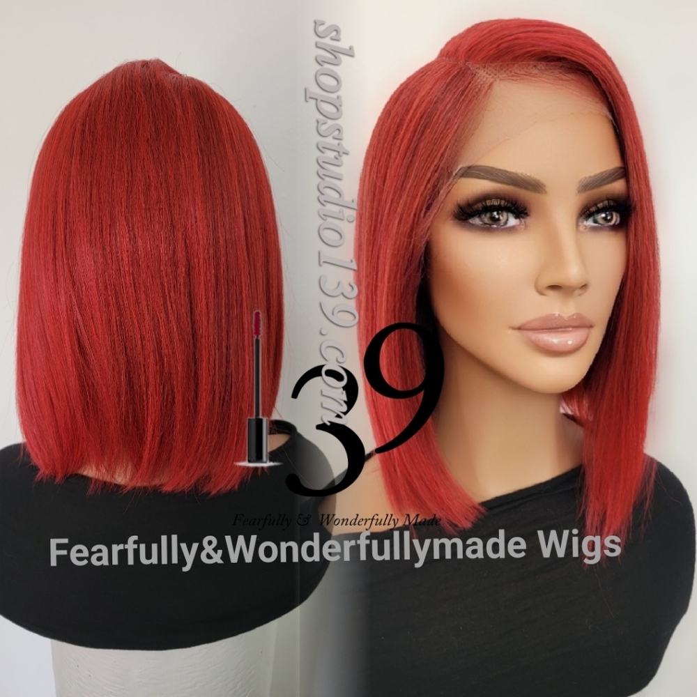 Human hair red HD lace front wig with side part perfect for all skin tones